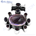 Load image into Gallery viewer, 925 sterling silver ring with a large oval-cut amethyst gemstone and small accent stones