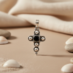 Load image into Gallery viewer, 925 Silver Black Stone Cross Pendant | Religious Jewelry Gift
