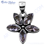 Load image into Gallery viewer, 925 sterling silver amethyst flower pendant with purple gemstones.