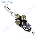 Load image into Gallery viewer, 925 sterling silver pendant featuring citrine and amethyst gemstones in a unique design.