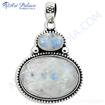 Load image into Gallery viewer, 925 sterling silver moonstone pendant necklace with oval-cut moonstone gemstones, and a beautiful design.