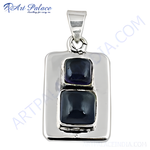Load image into Gallery viewer, 925 sterling silver pendant with two square blue gemstones for women