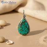 Load image into Gallery viewer, 925 Silver Turquoise Pendant | Teardrop Gemstone Pendant for Women