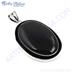 Load image into Gallery viewer, 925 sterling silver oval onyx pendant necklace with a black gemstone.