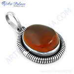 将图像加载到图库查看器中, 925 sterling silver amber gemstone pendant, oval-shaped and brown