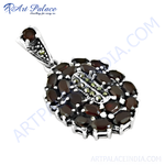 Load image into Gallery viewer, 925 sterling silver garnet pendant with oval-cut red gemstones and marcasite detailing