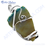 将图像加载到图库查看器中, 925 sterling silver agate pendant necklace with unique green and blue gemstone