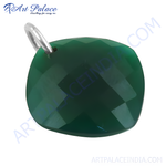 将图像加载到图库查看器中, Green onyx cushion cut pendant in 925 sterling silver with a silver bail