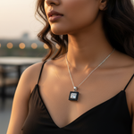 将图像加载到图库查看器中, Silver Onyx & Cubic Zirconia Pendant for Women | Square Jewelry