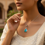 Load image into Gallery viewer, Colgante de turquesa en forma de lágrima de plata 925 para mujer | Joyería con piedras preciosas