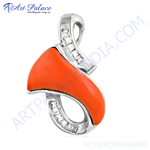 Load image into Gallery viewer, Sterling silver pendant with vibrant coral gemstone. A unique and stylish piece of jewelry.