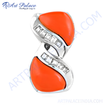 Load image into Gallery viewer, Silver ring featuring vibrant orange coral gemstones for women. A beautiful piece of gemstone jewelry.
