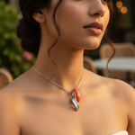 Load image into Gallery viewer, Silver Coral & Baguette Diamond Pendant for Women | Modern Jewelry