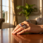 Load image into Gallery viewer, Silver Ring with Orange Gemstone & Ruby | Women's Ring