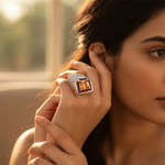 将图像加载到图库查看器中, Silver Ring with Orange Gemstone & Ruby | Women's Ring