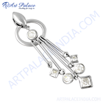 Load image into Gallery viewer, Silver dangle pendant with multiple cubic zirconia stones in round and square shapes, perfect for women.