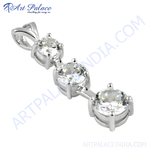 Load image into Gallery viewer, 925 sterling silver pendant necklace with three round-cut cubic zirconia stones