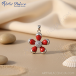 Load image into Gallery viewer, 925 Silver Red Coral Flower Pendant for Women | Gift Jewelry