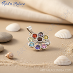 Load image into Gallery viewer, 925 Silver Multi-Gemstone Flower Pendant for Women | Gift