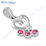 Load image into Gallery viewer, 925 silver heart pendant with three pink cubic zirconia stones, perfect for women.