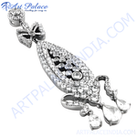 Load image into Gallery viewer, Silver diamond pendant necklace, featuring a teardrop design, set with sparkling clear gemstones.