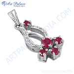 Load image into Gallery viewer, Sterling silver pendant with vibrant red ruby gemstones, perfect for women's jewelry.