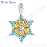 Load image into Gallery viewer, 925 sterling silver star pendant with yellow and blue gemstones, women's fashion jewelry.