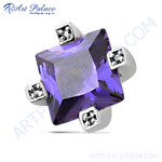 Load image into Gallery viewer, Sterling silver square amethyst ring with small accent stones. Featuring a large, vibrant purple gemstone.