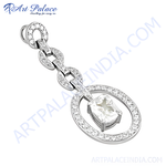 Load image into Gallery viewer, Sterling silver pendant with a large, clear cubic zirconia gemstone, perfect for women's fashion jewelry.