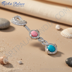 Load image into Gallery viewer, 925 Silver Pendant with Pink and Blue Gemstones | Women's Jewelry