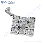 Load image into Gallery viewer, 925 sterling silver pendant with square and round cubic zirconia stones, perfect for fashion jewelry