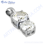 Load image into Gallery viewer, Sterling silver pendant with two round, sparkling cubic zirconia stones, perfect for elegant wear.