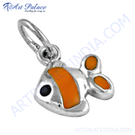 Load image into Gallery viewer, Sterling silver clownfish charm pendant with orange and black enamel detailing.