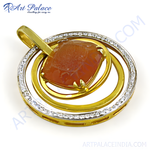 Load image into Gallery viewer, gold plating pendant with carnelian gemstone center and sparkling accents