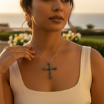 Load image into Gallery viewer, Silver Cross Pendant with Gemstones | Religious Jewelry Gift