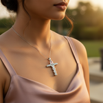 将图像加载到图库查看器中, Silver Cross Pendant with Pink & White Gemstones | Gift for Her