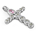 将图像加载到图库查看器中, Silver Cross Pendant with Pink & White Gemstones | Gift for Her