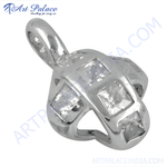 Load image into Gallery viewer, 925 sterling silver cubic zirconia pendant. Silver pendant with square-cut cubic zirconia stones.