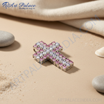 Load image into Gallery viewer, Silver Cross Pendant with Pink & White Gemstones | Gift for Her