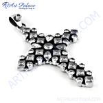 Load image into Gallery viewer, Sterling silver cross pendant studded with sparkling cubic zirconia stones, perfect for gifting and daily wear.