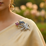 Load image into Gallery viewer, Broche de pájaro de plata con flor de rubí para mujer | Joyería de regalo