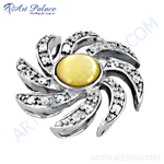 Load image into Gallery viewer, Sterling silver flower ring with yellow gemstone center and sparkling accents, perfect for women