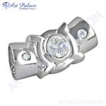 Load image into Gallery viewer, Sterling silver charm bead with clear cubic zirconia stones.