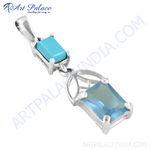 Load image into Gallery viewer, 925 sterling silver pendant with a blue gemstone. A modern pendant design.