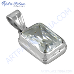 Load image into Gallery viewer, 925 sterling silver emerald cut pendant with clear white gemstone