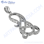 Load image into Gallery viewer, 925 sterling silver treble clef pendant with clear cubic zirconia gemstones