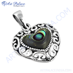 将图像加载到图库查看器中, 925 sterling silver abalone heart pendant necklace with iridescent shell