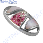 Load image into Gallery viewer, Silver pendant with pink crystals and shimmering accents. A unique and elegant charm.