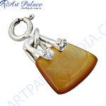 Load image into Gallery viewer, 925 silver pendant featuring a rectangular amber gemstone with intricate silver detailing.