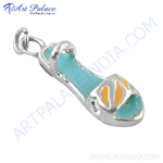 Load image into Gallery viewer, Sterling silver sandal charm pendant with blue and orange enamel detailing, a perfect summer accessory for women.